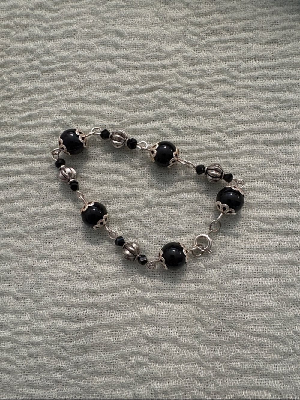 Silver-Tone Black Bead Bracelet - Women Jewelry